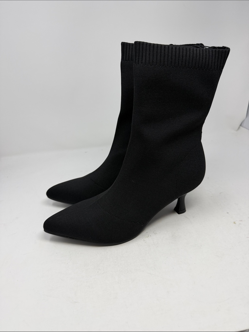 MIA McKinley Black Knit Sock Booties with Kitten Heel